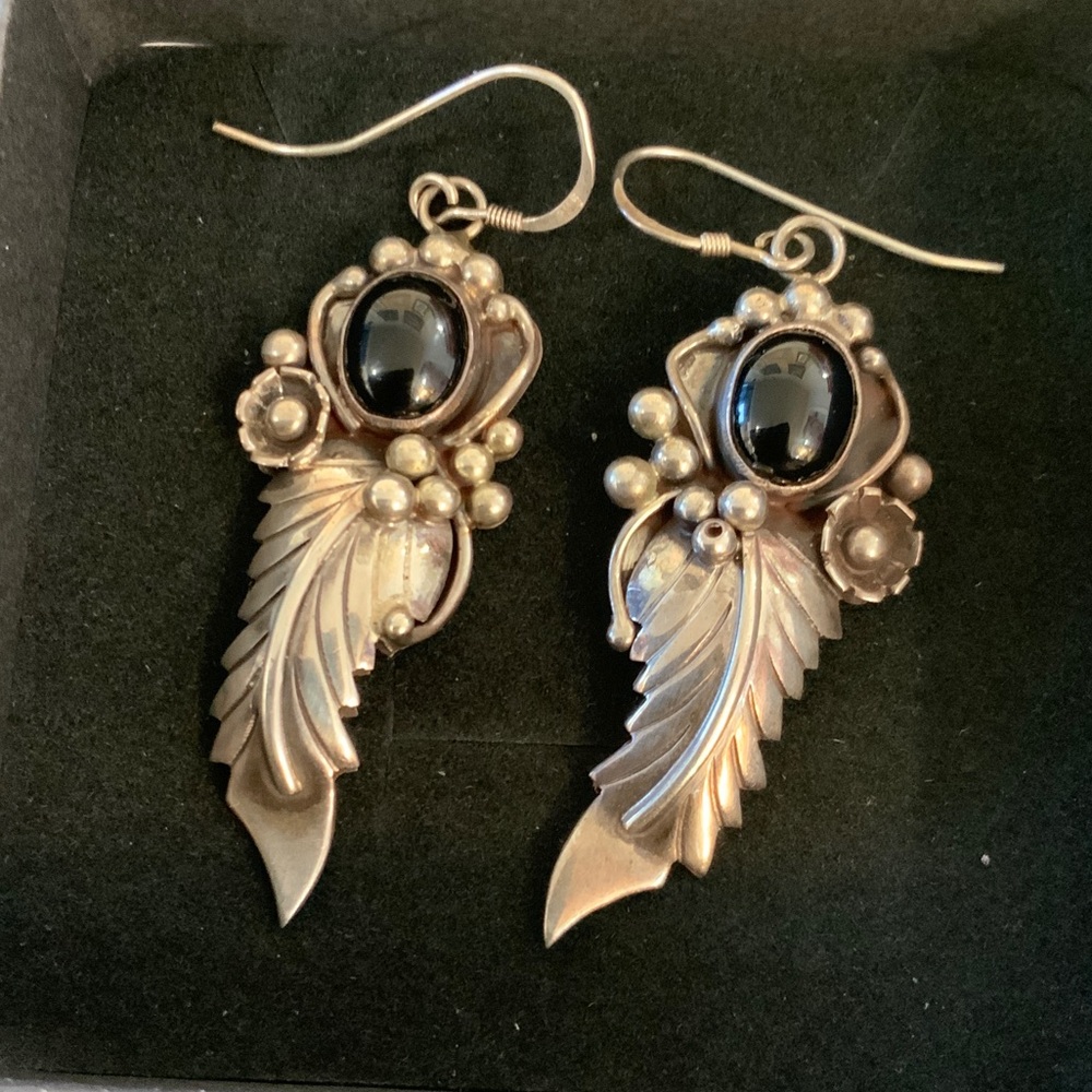 Native American Nakai Sterling Silver with Black Onyx Earrings